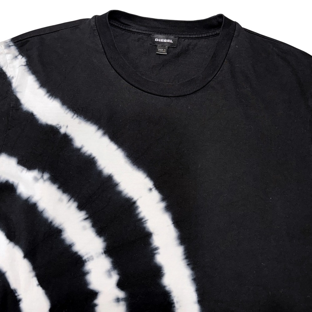 Diesel‎ Mens Black White Tie Dye Spiral Graphic T-Shirt Large Portugal 1978 Logo